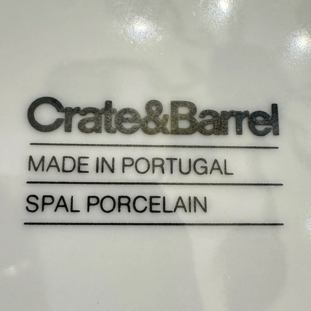 Lot of 4 Crate & Barrel Spal Porcelain Roulette Blue Trim 8 1/4” Salad Plate